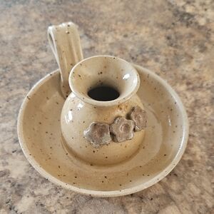 Vintage Handcrafted Ceramic Candle Holder - Tan‎